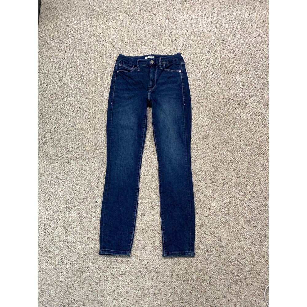 4/27 Good American High-Rise Good Legs Crop Style With Pink Threading Blue260